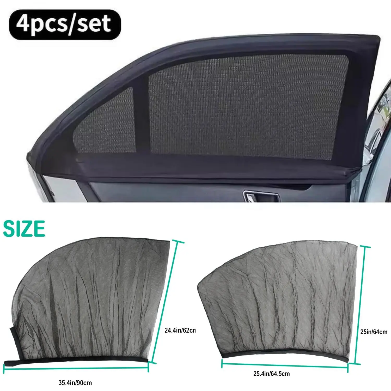 2/4Pcs Car Side Window Mosquito Net – Breathable Mesh Insect Screen, Window Sunshade,Blocks Bugs & Debris for Camping, Travel,Compatible with Most SUV
