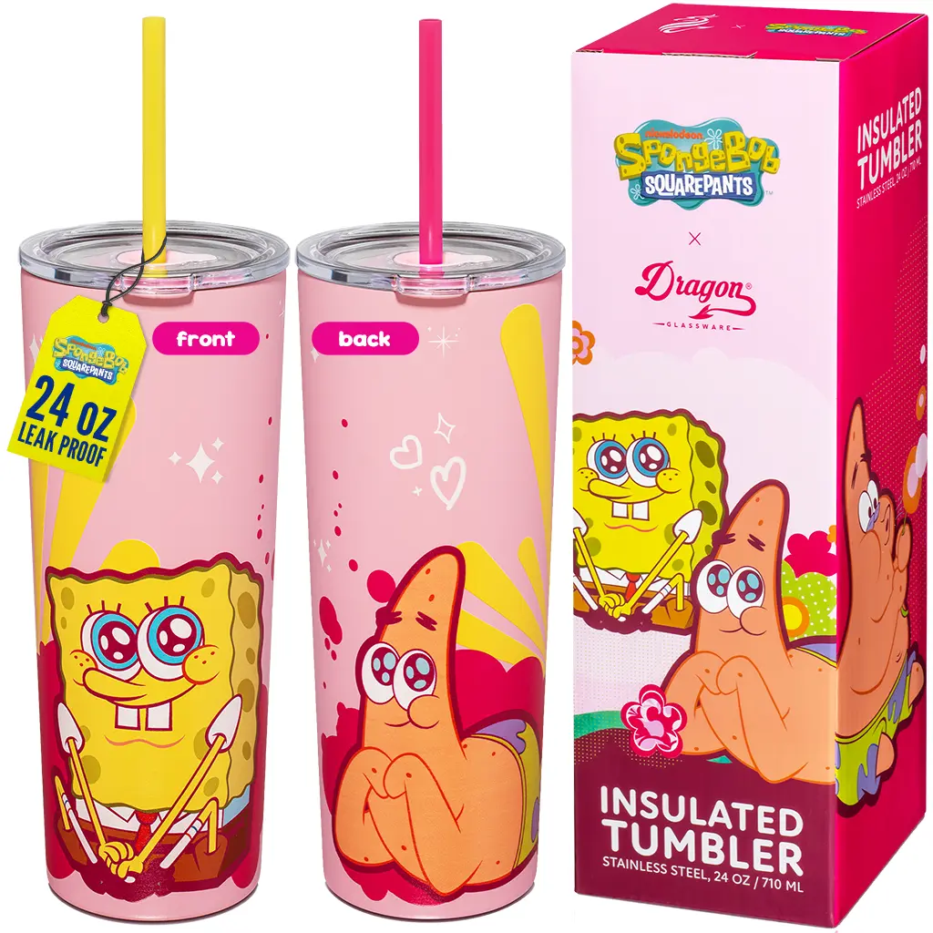 Dragon Glassware x SpongeBob SquarePants 24 oz Pink Insulated Stainless Steel Tumbler