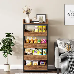 TRIBEWOOD Wood Fruit and Vegetable Storage Rack, 5-Tier Pull-Out Snack Stand Fruit Basket Stand, Utility Shelf Organizer for Kitchen, Living Room, Bedroom