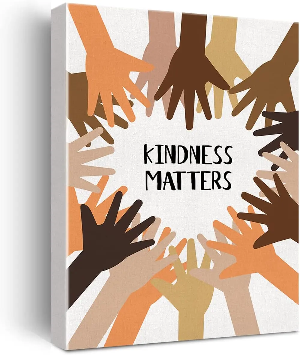 Kindness Matters Canvas Print - Inspirational Diversity Quote Wall Art - Positive Poster Painting for Home School Wall Decor - Framed Gift Artistic Ornaments Decoration