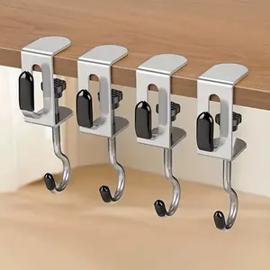 4Pcs heavy metal desktop rack with adjustable height, anti-collision high load-bearing double hook hanger, suitable for home office, kitchen, wardrobe, including simple installation accessories, multi-functional hooks, desktop hooks