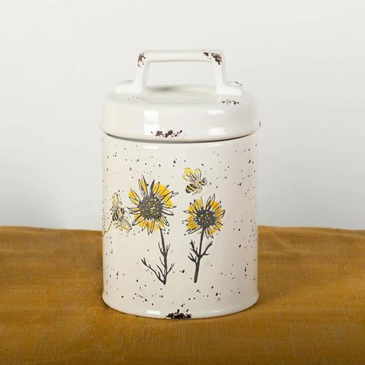 MDR Trading Inc. FP-WCJ-027-SQ01 Ceramic Lidded Canister - Lidded Jar, Rustic Design with Bees & Flowers for Kitchen Food Preservation
