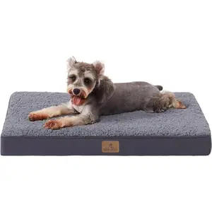 Bedfolks Orthopedic Dog Bed for Medium Dogs - Egg Foam Dog Crate Bed with Removable Waterproof Cover, Pet Bed Mat Suitable for Dogs and Pets Up to 35 lbs (30 x 20 x 3 inches, Dark Grey)