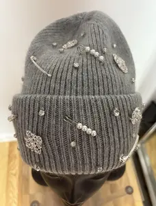 Luxury Rhinestone Beads Knitted Hat