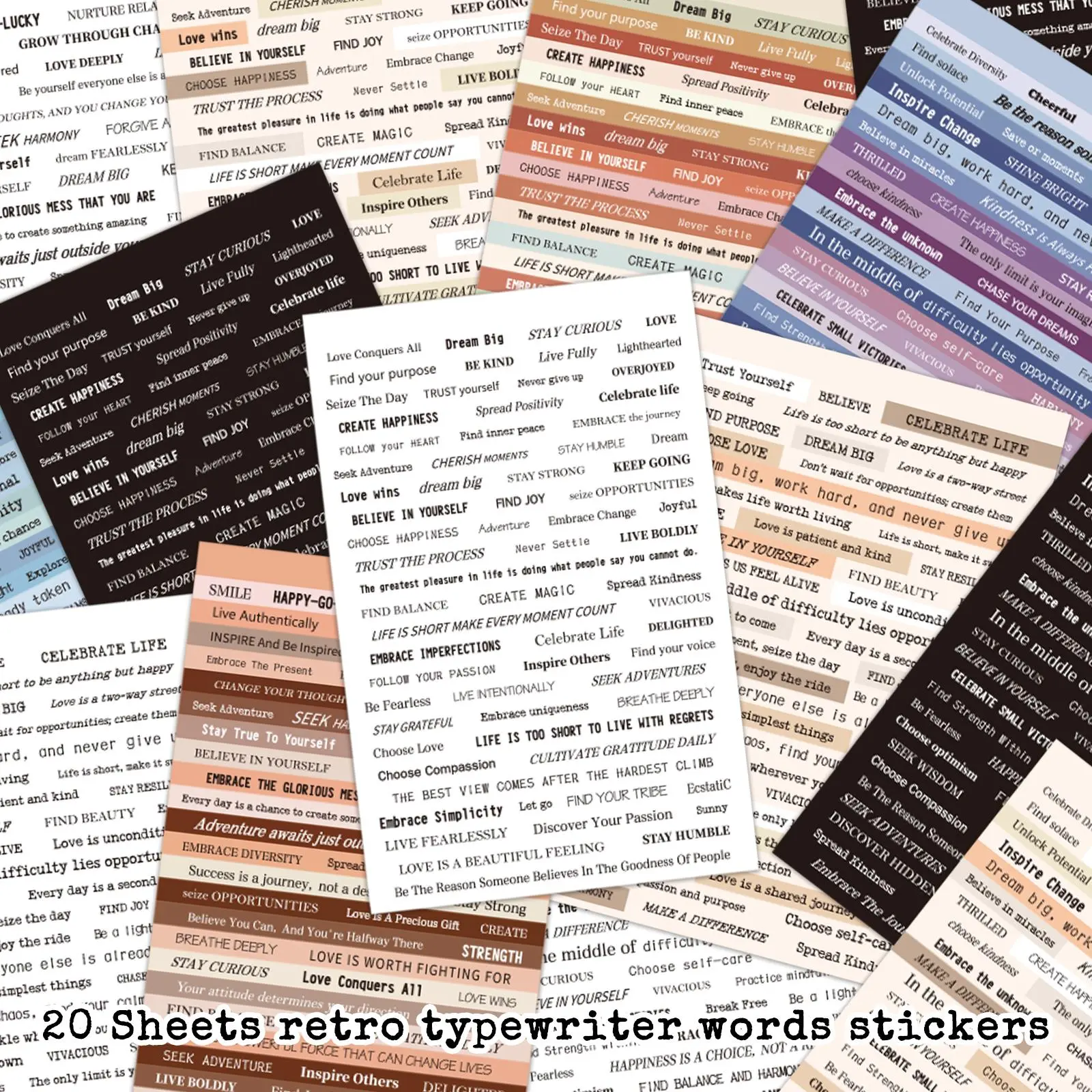 Retro Typewriter Words Sticker, Scrapbooking & Journal Making Sticker, DIY Decorative Sticker for Water Bottle, Laptop, Phone Case, Custom Stickers, Decals Stickers, Decoration Sticker