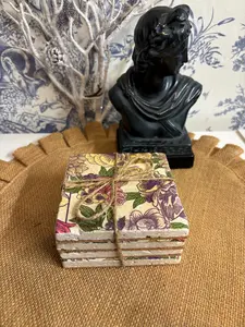 Wallpaper Flower Stone Coasters, set of 4, glossy finish