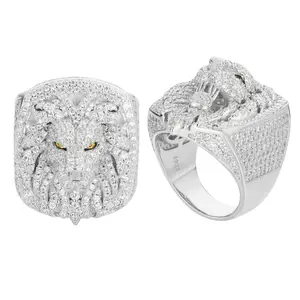 【#R398】Lion Synthetic Moissanite Men Rings Luxury Ring For Women D VVS Round Synthetic Moissanite Hip Hop Jewelry Marquise Wedding Bands