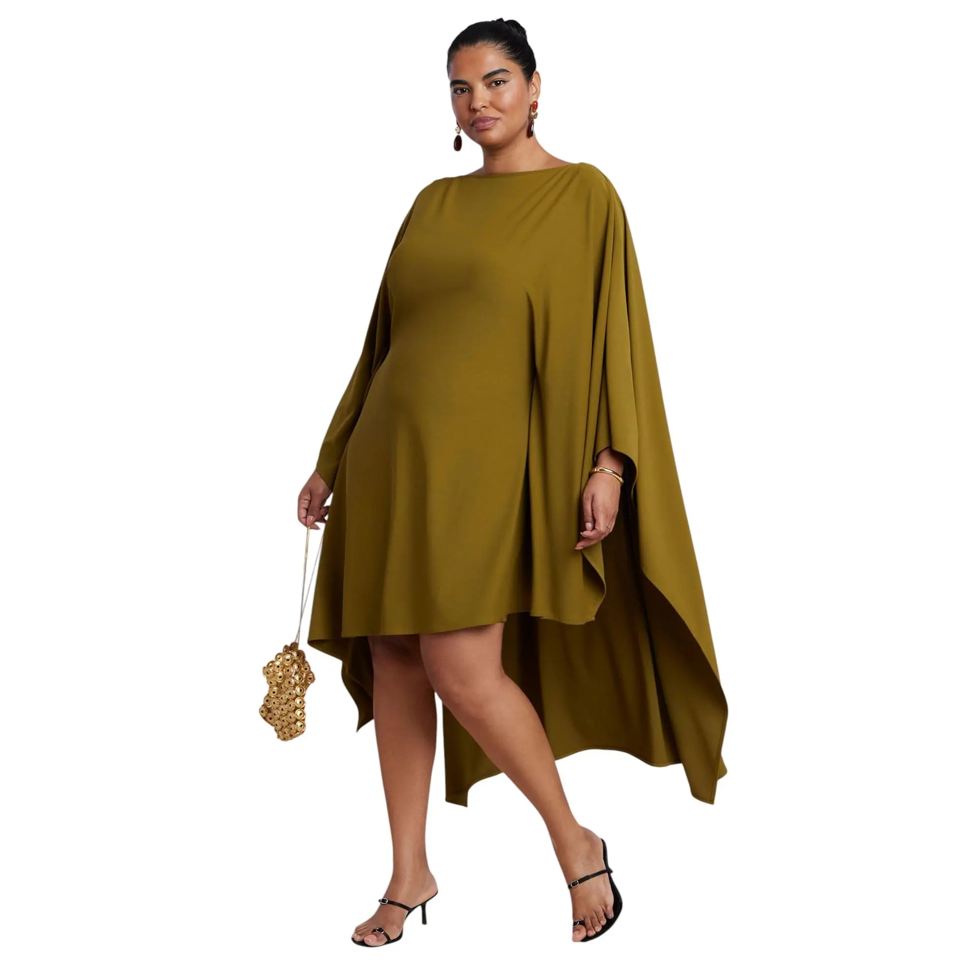 ELOQUII Women's Plus Size Asymmetric Cape Midi Dress ELOQUII Women's Plus Size Asymmetric Cape Midi Dress