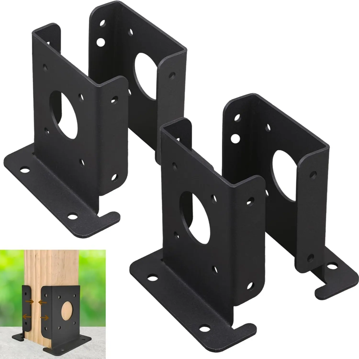 4pcs Heavy Duty Adjustable Post Base Brackets Kit with Bracket Mount - Fits 4X4/4X6 Fence Posts, Supports Deck Railing, Mailbox Garden Applications