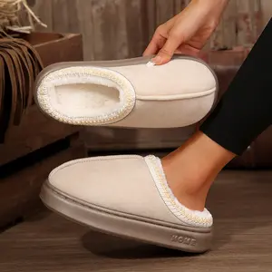 Women Short Ankle Slippers Plush Lined, Thick Sole Indoor Shoes