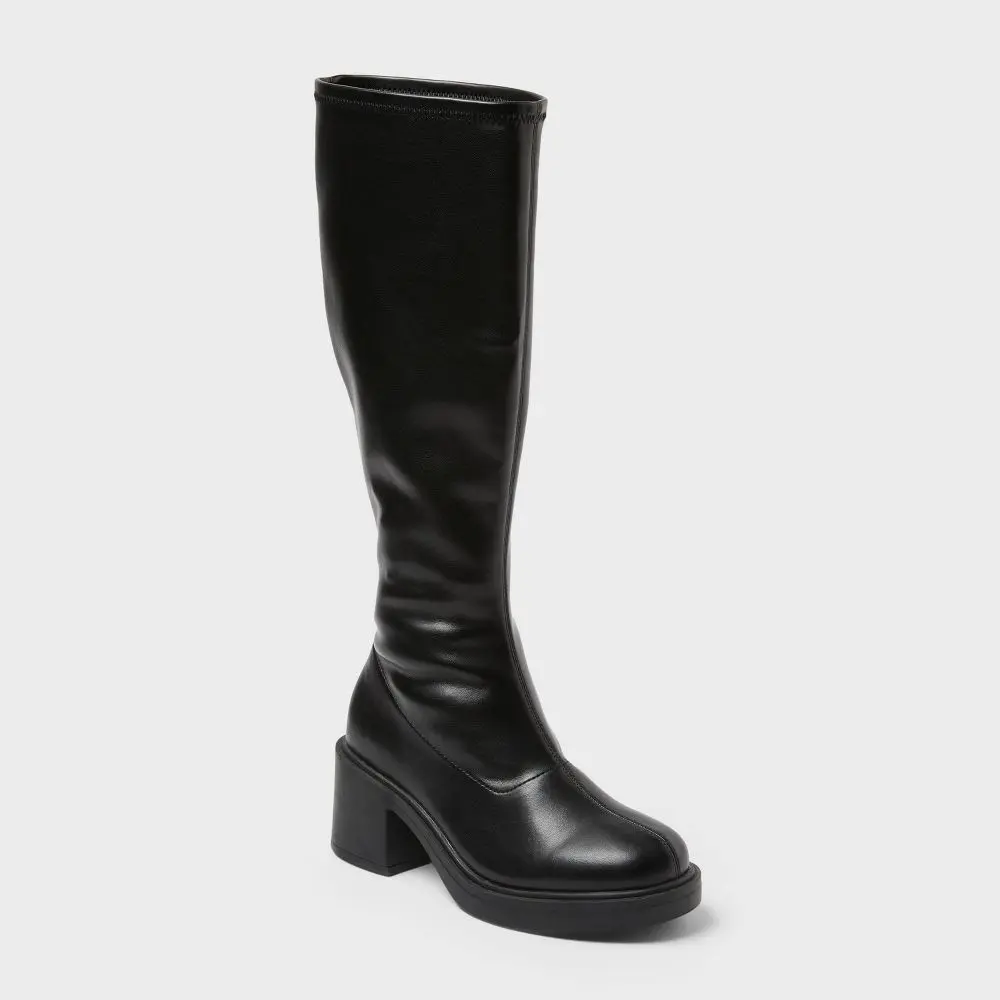 Women’s Danika Tall Stretch Closed Toe Boots - Wild Fable, Casual Women’s Footwear with Memory Foam Insole, Secure Side Zip, Synthetic Material, Textured TPR Grip for Walking