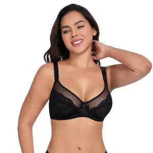 Unlined breathable lace lightweight bra, large size bra without padding, ultra-thin and comfortable, support sagging breasts, with wire