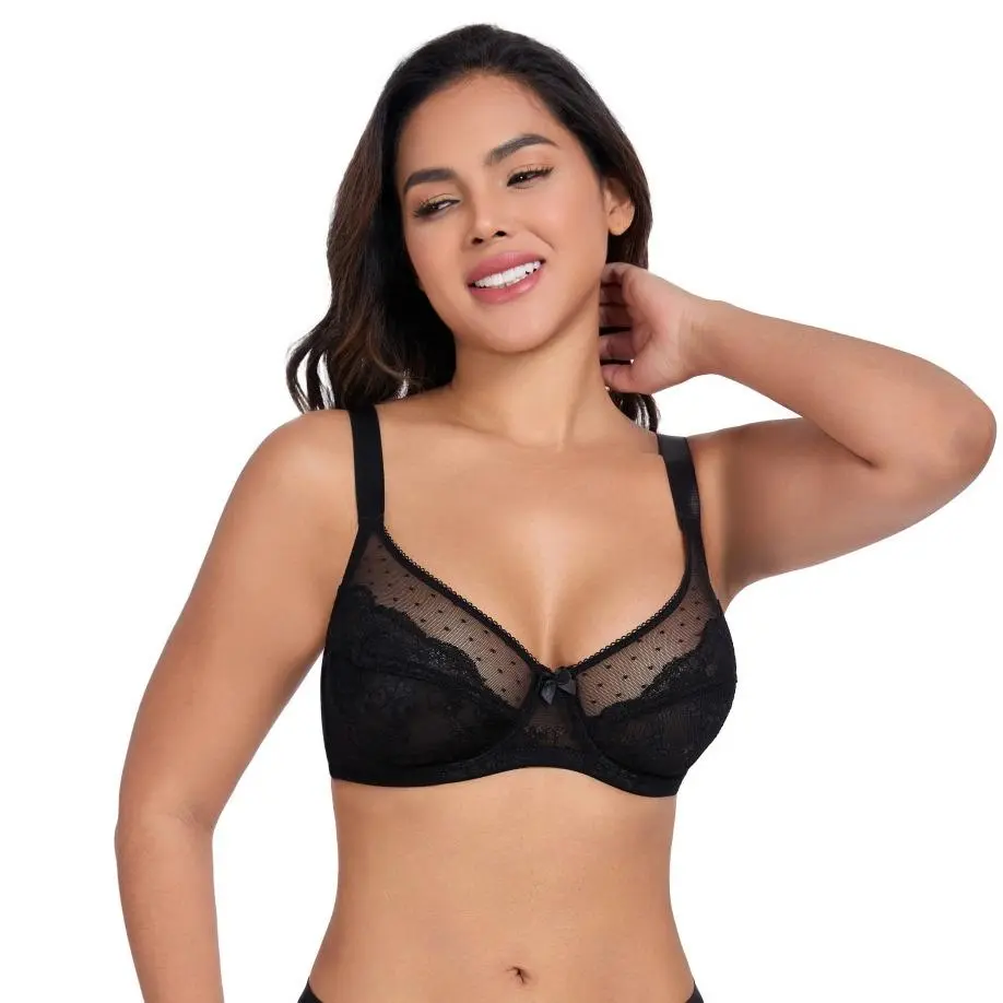 Unlined breathable lace lightweight bra, large size bra without padding, ultra-thin and comfortable, support sagging breasts, with wire
