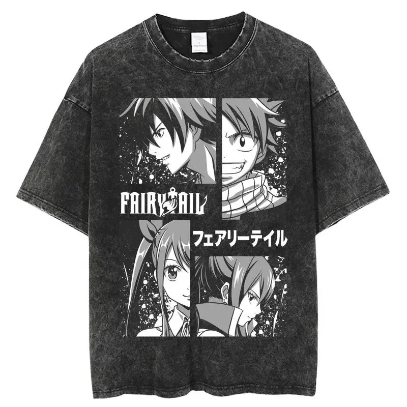 Men's Vintage Anime Graphic T-Shirt, Distressed Cotton Short Sleeve Top for Casual Streetwear and Sportswear, Tops
