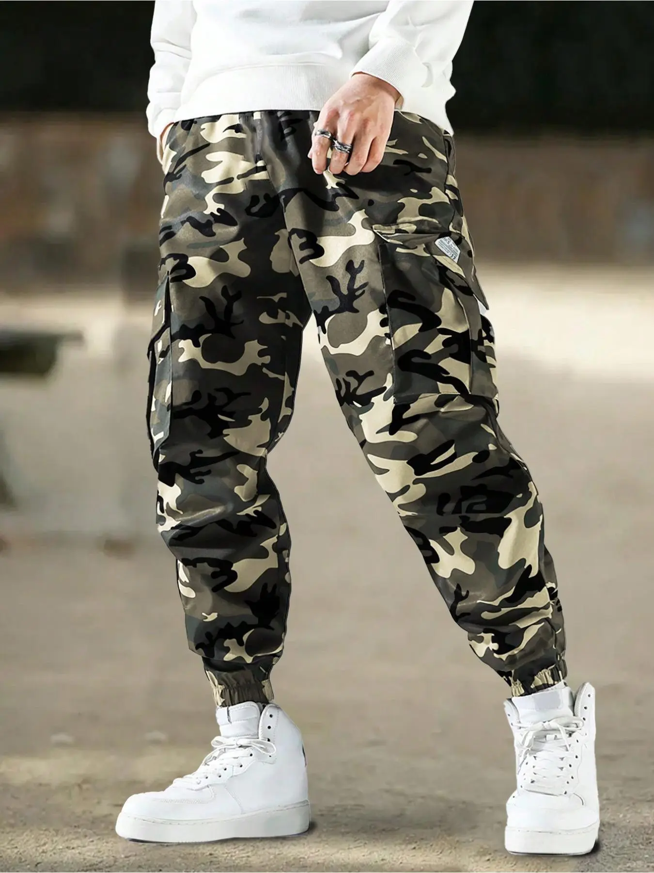 Boys Cargo Pants, Elastic Waist，Camouflage Cargo Pants With Multiple Pockets, And Elastic Cuffs For Casual Outing, Hiking, Daily Wear, Camo Printed Pants