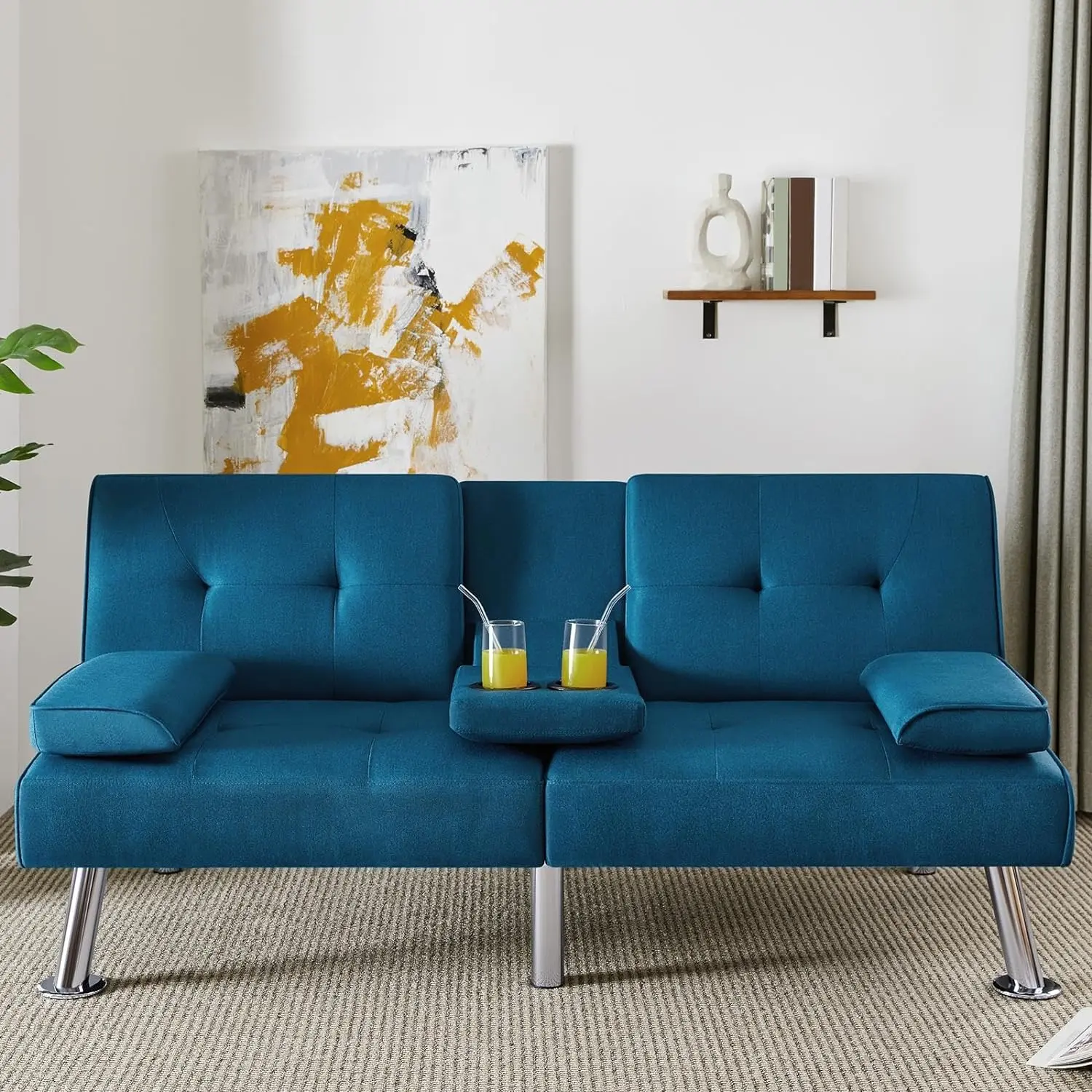 Couch Bed Futon Sleeper Sofa for Living Room | Blue