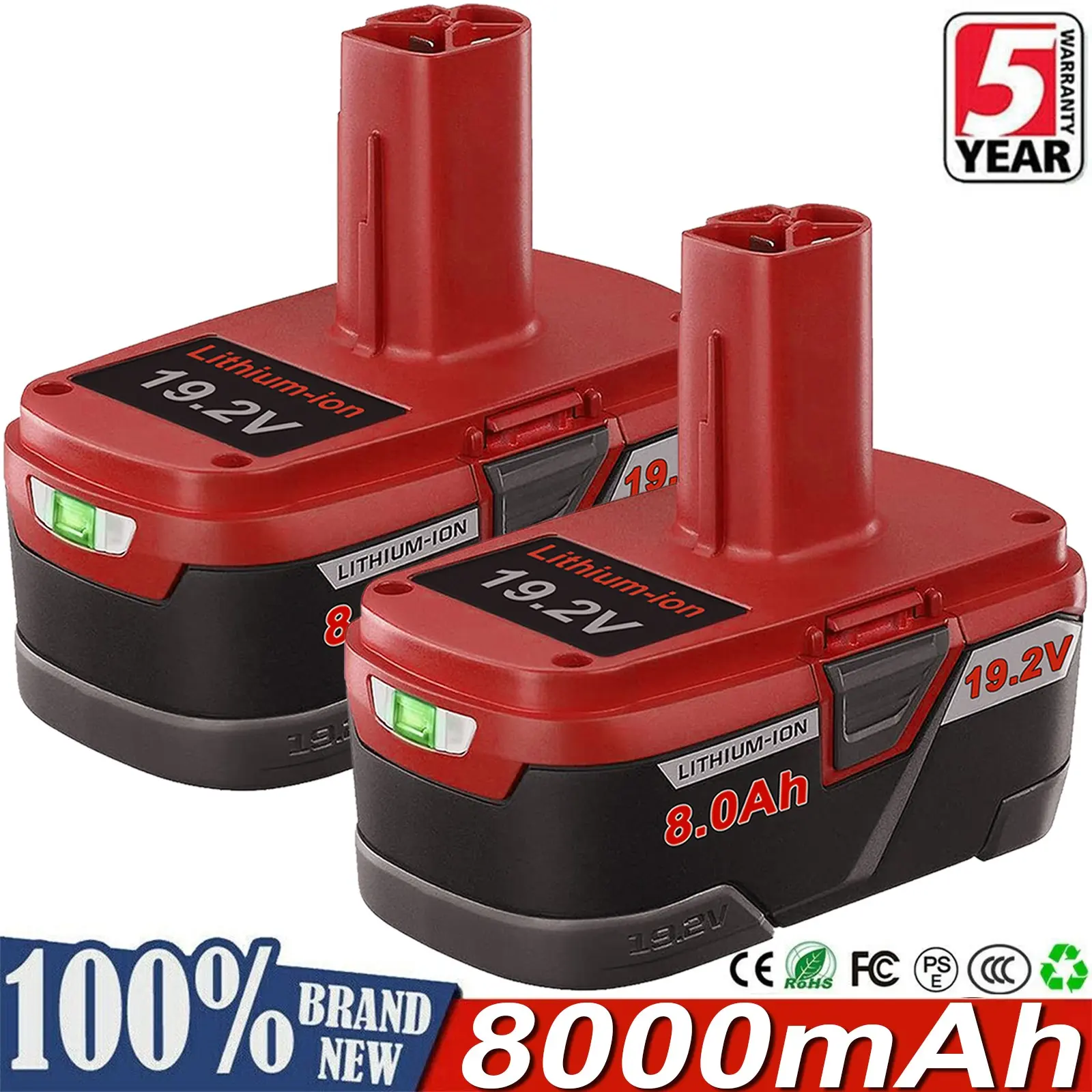 Craftsman C3 DieHard Brand New Replacement Batteries, 2x 19.2V 8.0Ah Lithium-Ion XCP Batteries with ABS-PC Shell, Smart Protection, Compatible with Craftsman Tools & Model 11375, 11570