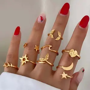 [Limited time event] Fishtail ring 8-piece set personalized all-match star and moon ring heart stacking ring birthday gift