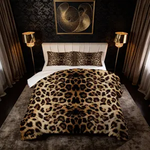Leopard Print Comforter Set, 2/3 PCS (1 Comforter + 1/2 Pillowcases) Sexy Leopard Print Bedding Set, Soft Bedding Sets, U-Shaped Stitched Soft Lightweight Bed Linen, HD Digital Print, All-Season Use, Suitable for Bedroom & Guest Room Decoration