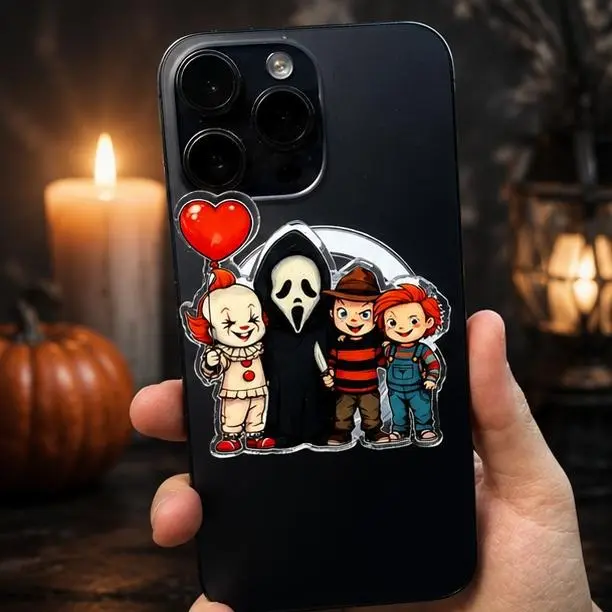 Cute Horror Friends Phone Grip Acrylic Griptok | Spooky Halloween Movie Characters Phone Stand Holder for Horror Fans Gift