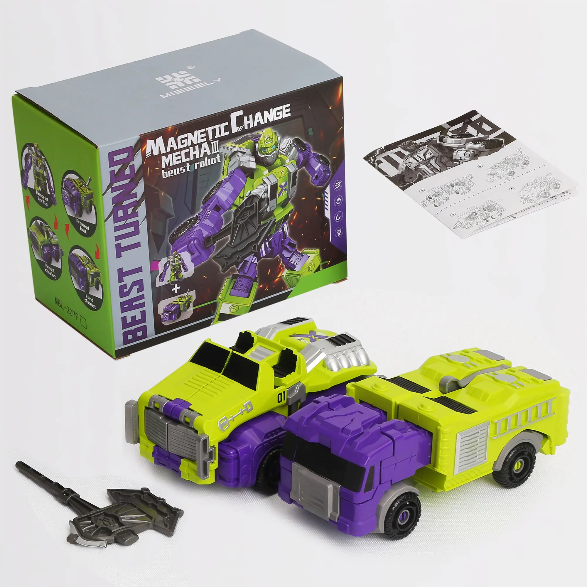 MIEBELY 4Pcs Unisex Magnetic Building Blocks Model Set - 4-in-1 DIY Playset STEM Toy, Crash-Transform Vehicle to Mechanical Dinosaur Robot Kit, No Battery, Open-Ended Play, Hands-On Learning for Ages 6-8 Birthday Gift