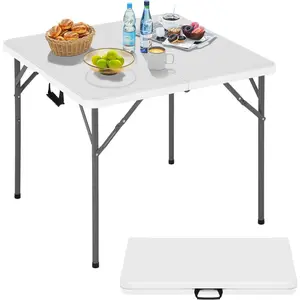34" Square Plastic Folding Card Table, Portable Outdoor Dining Table with Collapsible Legs and Carrying Handle,Plastic Tables for Camping,Picnic, Office
