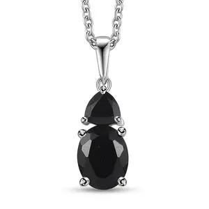 Tourmaline Spinel Pendant Black Necklaces for Women in 925 Sterling Silver & Stainless Steel Gemstone Birthstone Necklace - Engagement Anniversary Promise Christmas Gifts for Womens 20 Inches