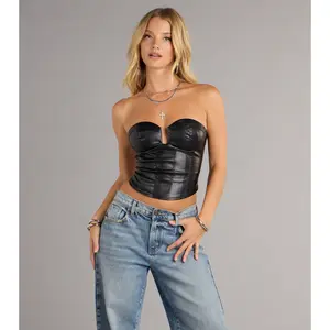 Lace-Up Allure Faux Leather Bustier Top