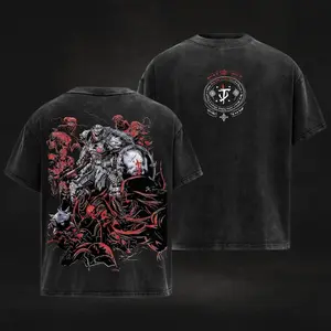 Men's Distressed Short-Sleeve Round Neck T-Shirt - Vintage Washed DOOM Slayer Unisex Streetwear Top, Figure-Flattering Fan Gift with Festive Vibe (shortsleeve tshirt)