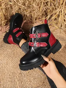Women's Outdoor Thick Sole Platform Lace-Up Zip Boots, Casual Comfortable Daily Shoes, Fashion Heart Decor Autumn Ankle Boots, Winter Booties, High Top Boots, Trendy Boots
