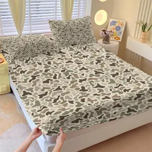 Camouflage Printed Fitted Sheet Set, Earth Tone Camo Design, Soft Skin-Friendly & Breathable Microfiber Bedding, Deep Pocket, Wrinkle & Fade Resistant, All Season Use, Ideal for Teens & Boys Bedroom Dorm Decor