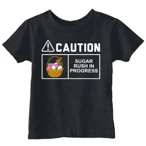 Toddler Funny T Shirts Caution Sugar Rush In Progress Sarcastic Easter Candy Tee For Young Kids Funny Toddler Shirts Easter Apparel for Toddler Childrens Graphic Tees Black -