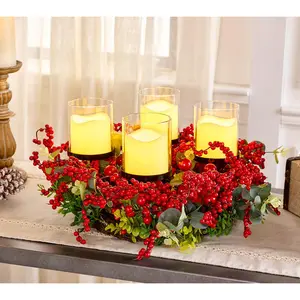 Illuminated Berry and Eucalyptus Centerpiece by Valerie