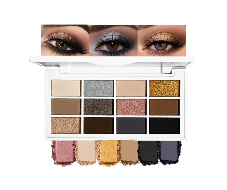 12 Colors Matte Shimmer Eyeshadow - Cool-toned Eyeshadow Palette, Long-Lasting Waterproof Crease-Proof Pigmented, Built-In Mirror, Vegan Cruelty-Free for Daily & Glam Makeup Looks 01#