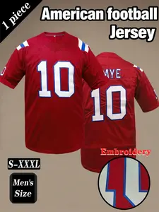 Men's # 10 American football jersey, Football Uniform, MAYE Embroidery Classic New England rugby sweatshirt, loose and breathable hip-hop casual T-shirt, suitable for daily casual outdoor sports training, unisex