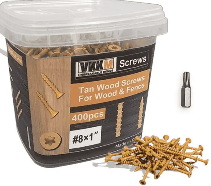 VKKM #8 Tan Wood Screws Multi-Size Variants, Self-Tapping Anti-Rust Exterior Wood Screws, Multiple Lengths Optional for Deck, Fence, Furniture & DIY Wood Construction