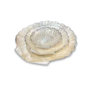 White Capiz Scallop Shell Shaped Dish with Silver Metal Edge
