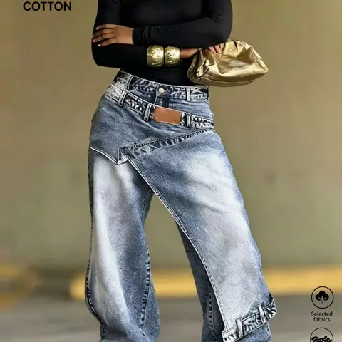 Women’s new fashionable wide-leg jeans, solid-color loose denim jeans with multiple pockets, relaxed and comfortable wide-leg design, elegant women’s apparel, suitable for travel, work, and office wear—loose casual pants, autumn new arrival.