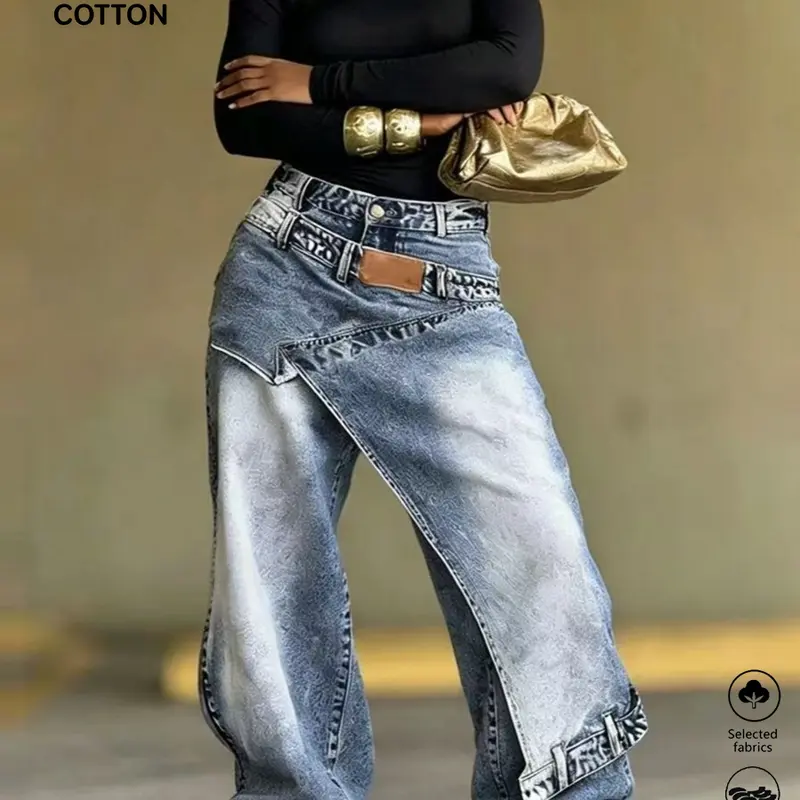 Women’s new fashionable wide-leg jeans, solid-color loose denim jeans with multiple pockets, relaxed and comfortable wide-leg design, elegant women’s apparel, suitable for travel, work, and office wear—loose casual pants, autumn new arrival.