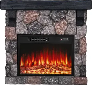 PUKAMI 36" Electric Fireplace with Mantel, 23 inch Electric Fireplace Insert, TV Stand Freestanding Heater with Remote Control Timer LED Flame for Living Room Bedroom,Faux Stone Gray
