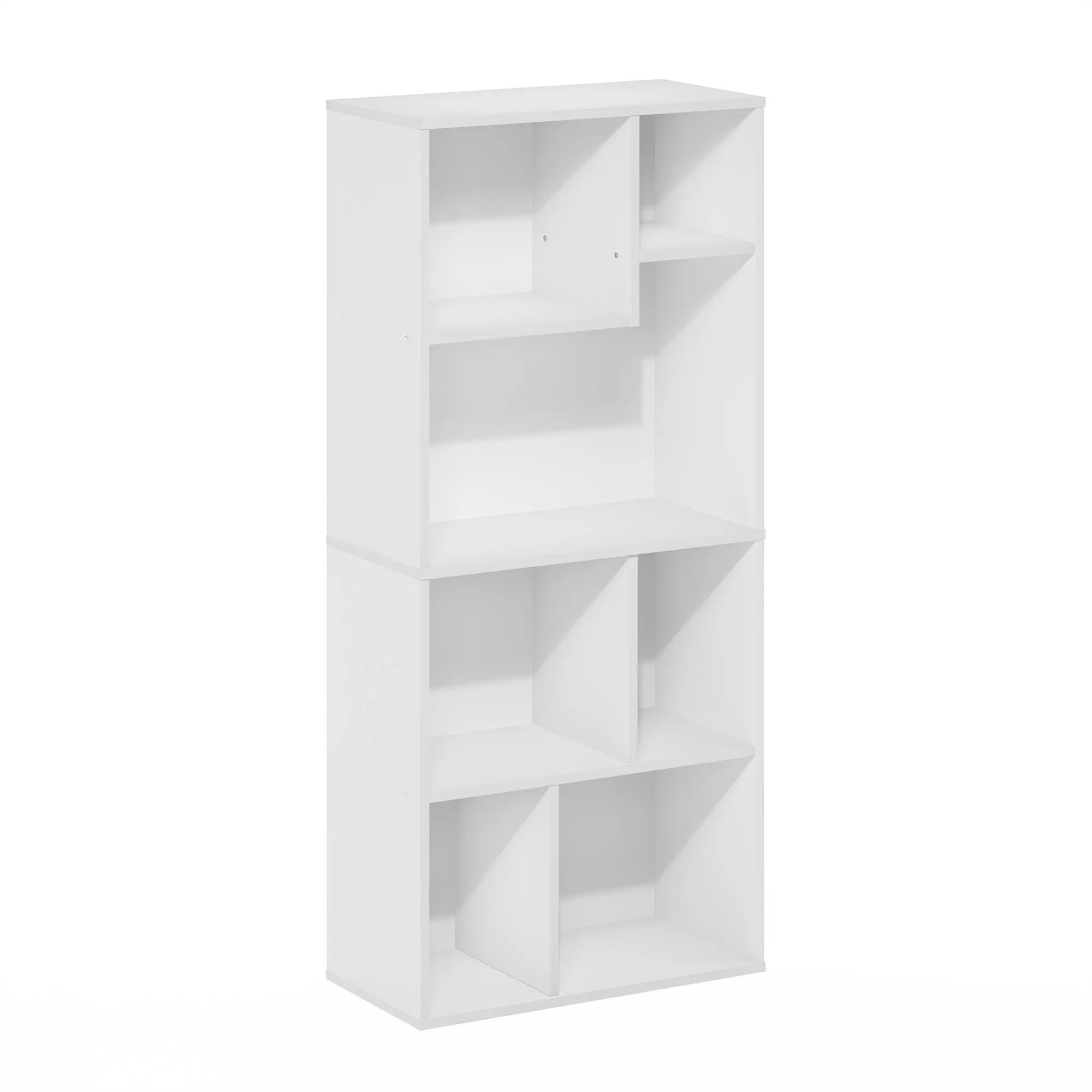 DALY Modern 7-Cube Asymmetrical Stackable Bookshelf - Irregular Compartment Storage Unit, 9.4x18.9x42.1in, for Living Room, Bedroom, Books Organizer