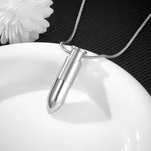 Quality 316L Stainless Steel Cremation Keepsake Bullet Shaped Pendant Necklace