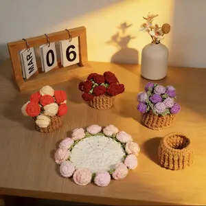 Handmade Crochet Floral Round Coaster - Heatproof Knitted Yarn Cup Mat, Stylish Reusable Transformable Home Supply, Mother’s Day Gift for Mom