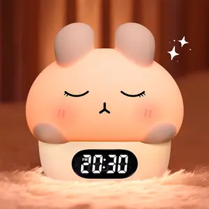 Shy Rabbit 3-Color Tap Alarm Clock & Night Light - Dual Alarms, Temperature Display, Soft Silicone, BPA-Free, Eye-Caring Light, USB Rechargeable 1200mAh Battery. Perfect Sleep Aid & Time Management Tool for Kids and Parents, Safe for Newborns