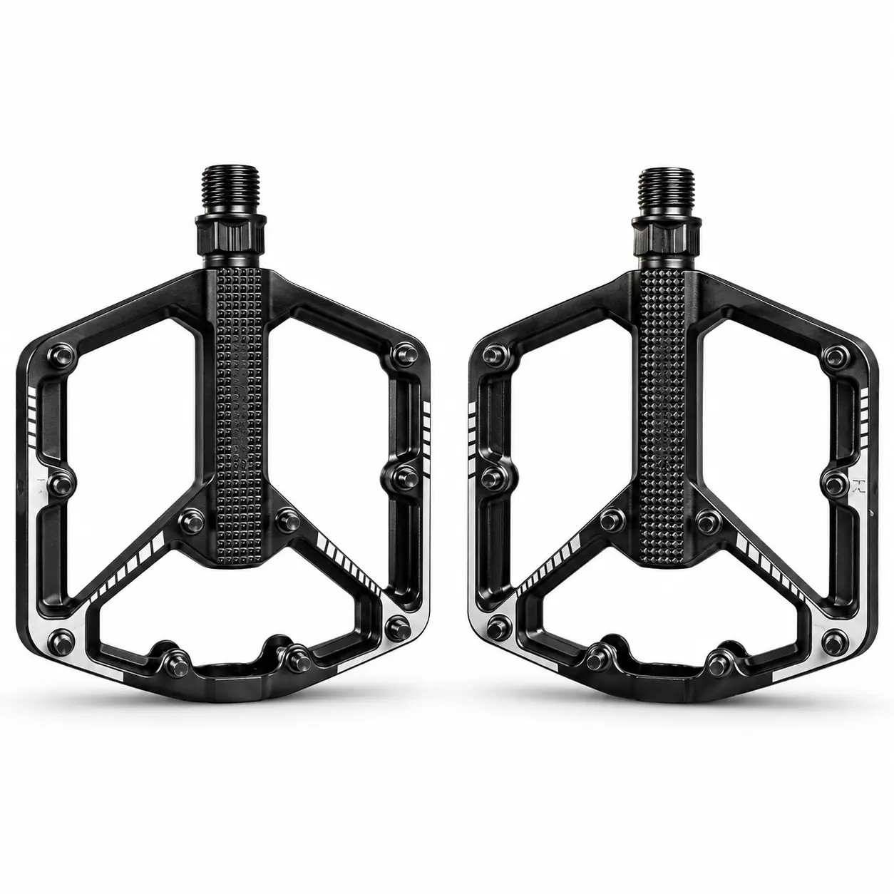 Black Mountain Bike Pedals Pair, Flat Platform Bicycle Pedals with Anti-Slip Pins, Wide Textured Grip Surface, Open-Frame Design, Threaded Spindle Bike Pedals for MTB BMX Road Bike