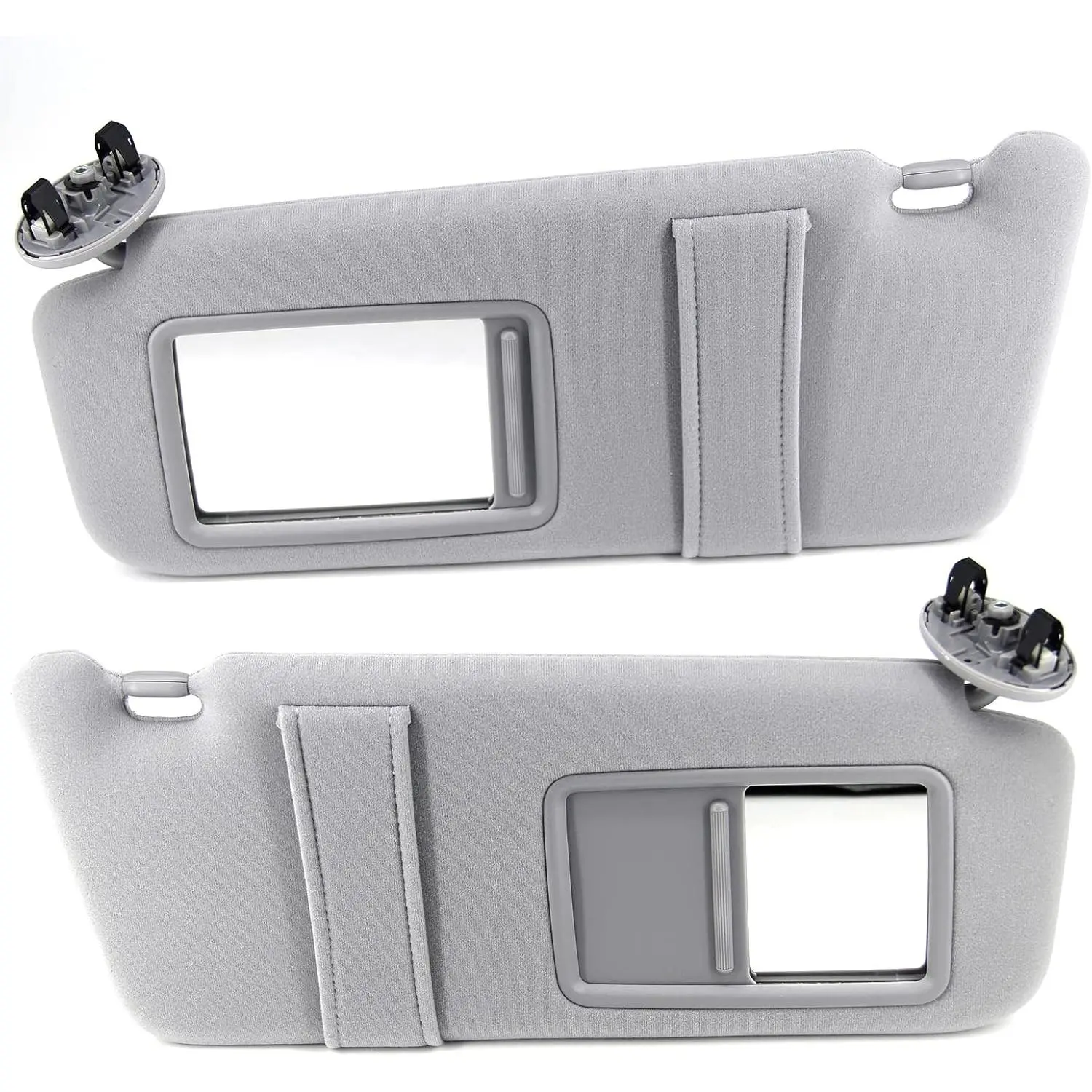 Automotive Pair Sun Visors - Left Driver Side, Right Passenger Side - Compatible with 2007-2011 Toyota Camry Hybrid (No Sunroof, No Light, Gray)
