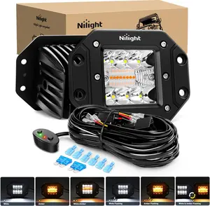Nilight 2PCS 42W LED Light Bar Car Flush Mount Spot-Flood Amber White Strobe Light Module, 6 Modes, Memory Function, 16AWG 2-Lead Wiring Harness Kit for Off-Road Trucks, ATVs
