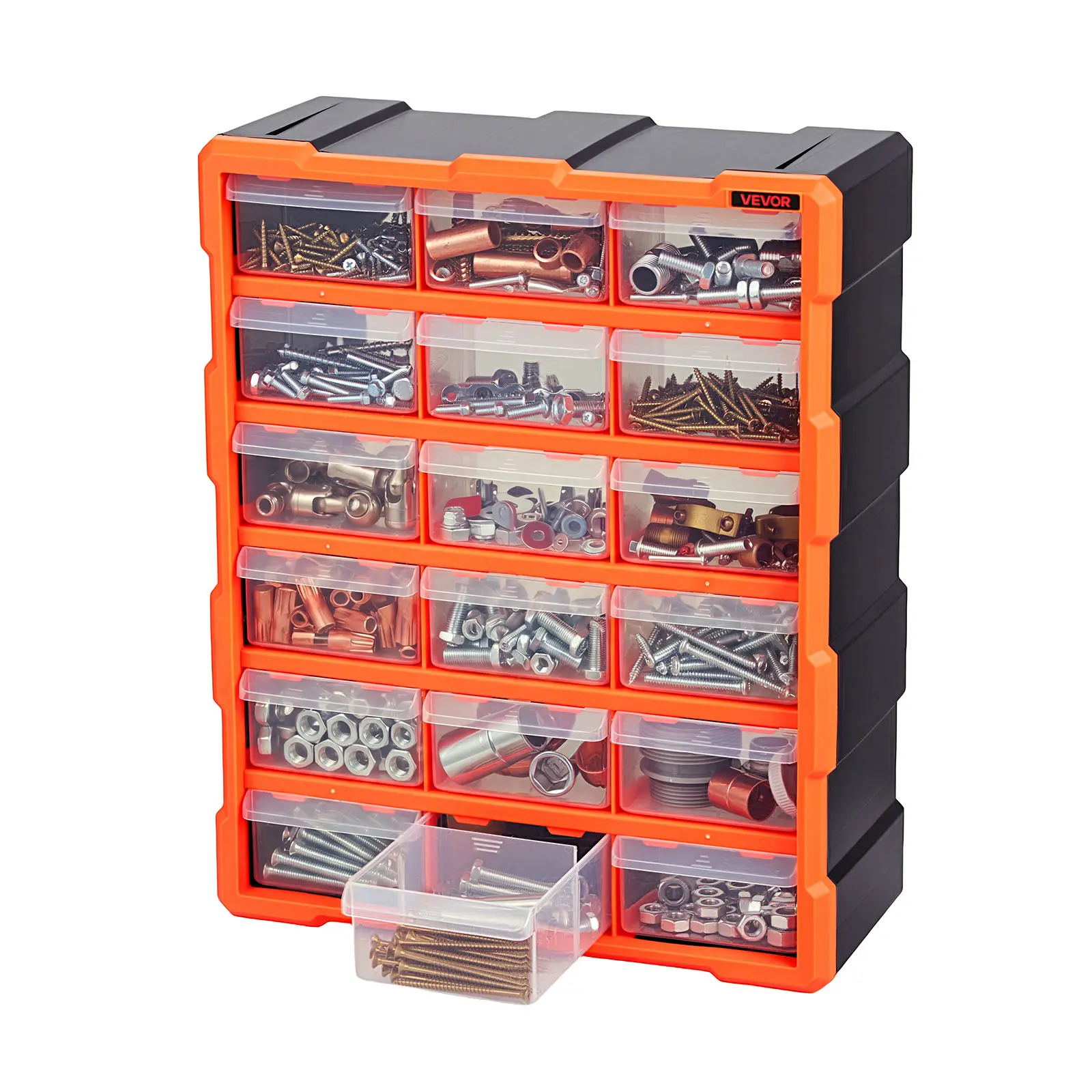 VEVOR 18-Drawer PP Tool Case - Wall-Mounted, Stackable Organizer with Slots, Anti-Drop Stops, Detachable Dividers, Reinforced Structure, Label Stickers, Parts Stay Put, Small Parts Corral, DIY Tool Hub for Crafters