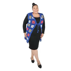 TAMSY Black and Red Color Traditional Handwoven Crochet Sleeveless Vest - One Size Fits Most Birthday Christmas Gifts