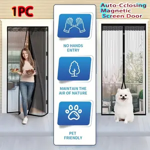 Magnetic Insect-Resistant Mesh Door Curtain with Lace Top, Easy Installation No Drilling, Magnetic Closure, Breathable and Privacy Shielding, Adjustable Size 80cm to 140cm